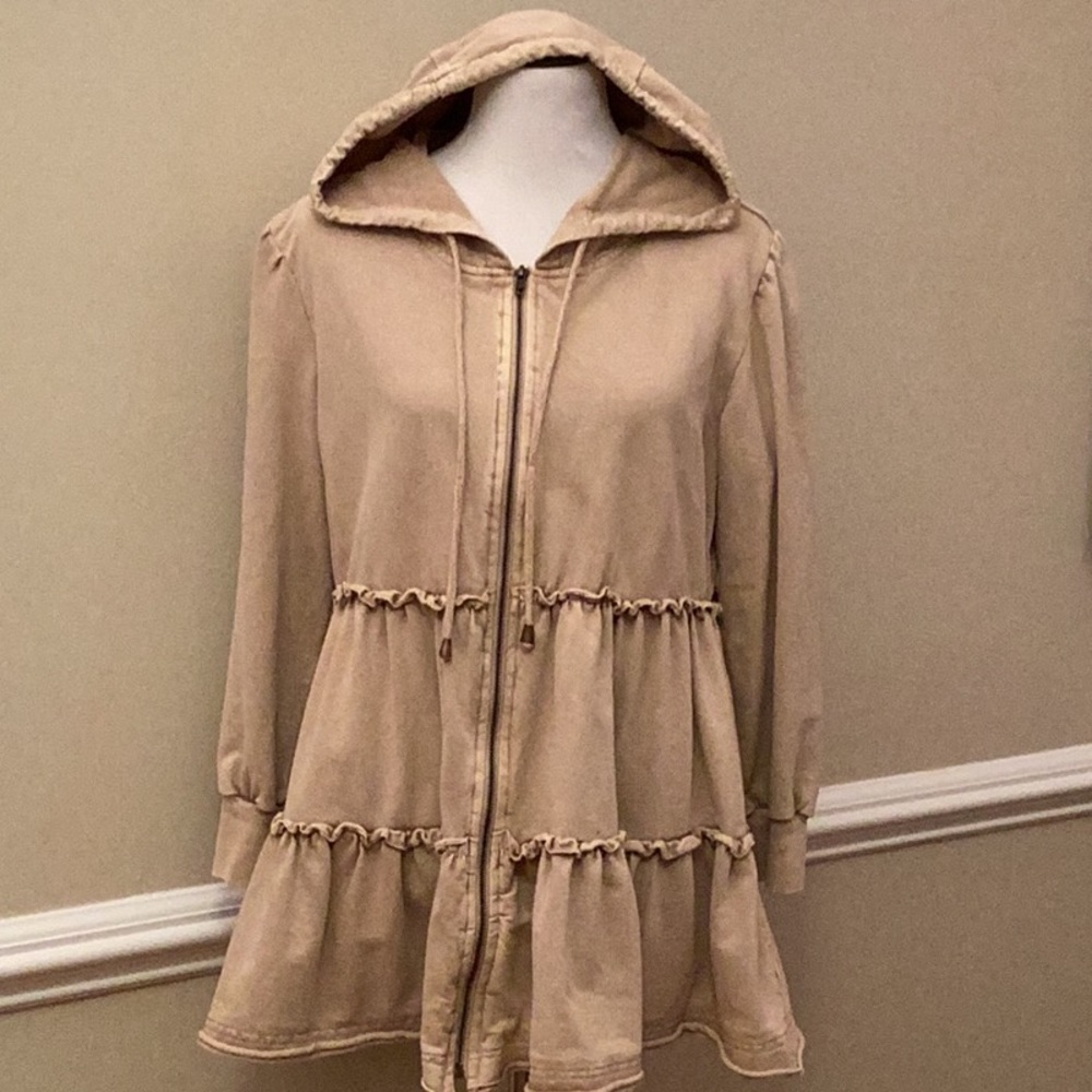 Solitaire 100% cotton knit tiered swing hoodie zip front jacket size large